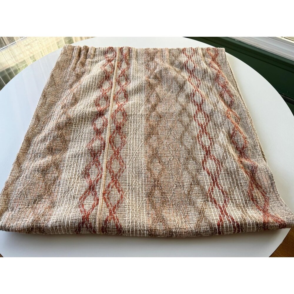 Vintage 70s curtain, tan & burnt orange groovy diamond stripe, pleated